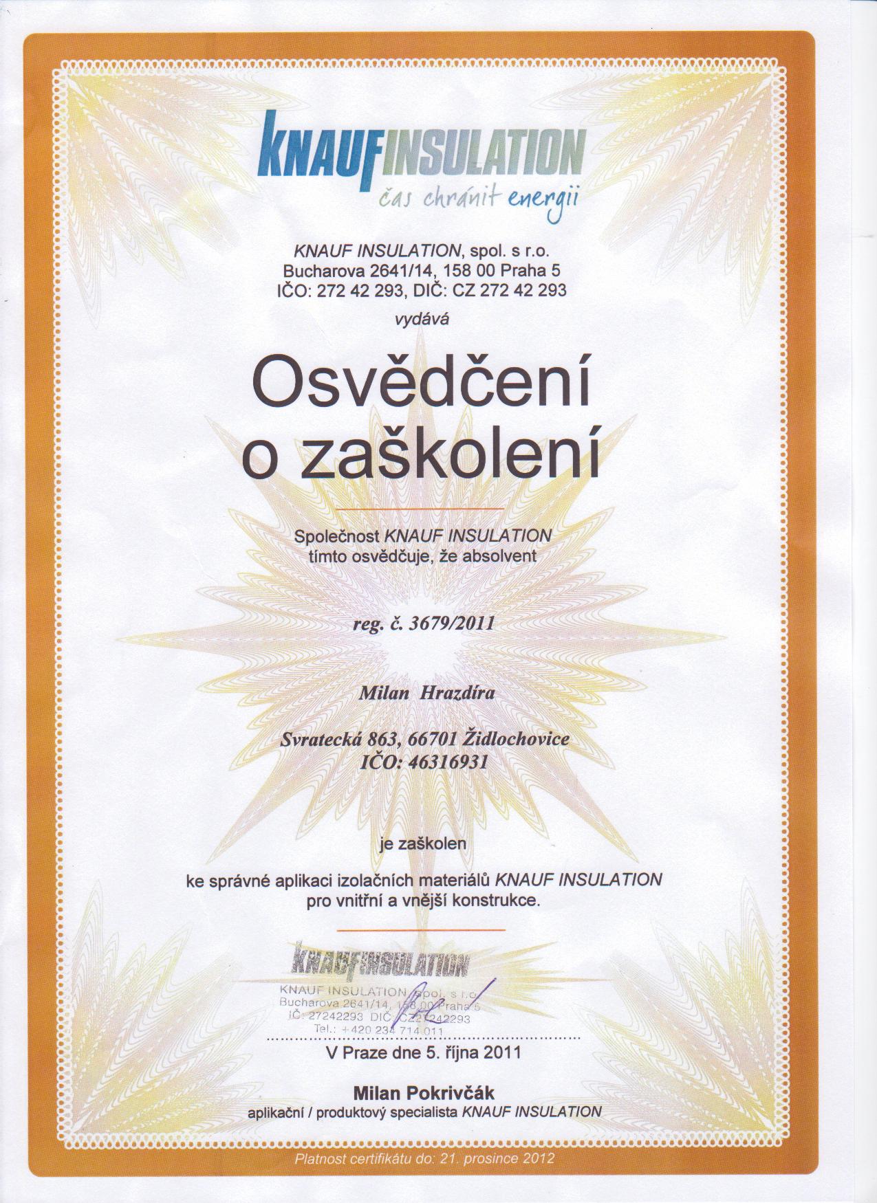 Certifikát KNAUFINSULATION