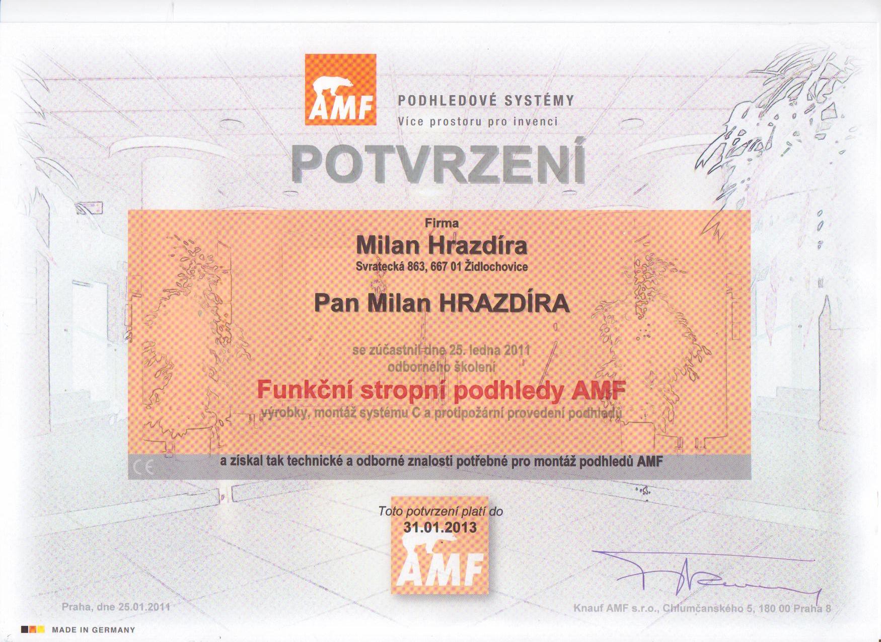 Certifikát KNAUF AMF stropní podhledy