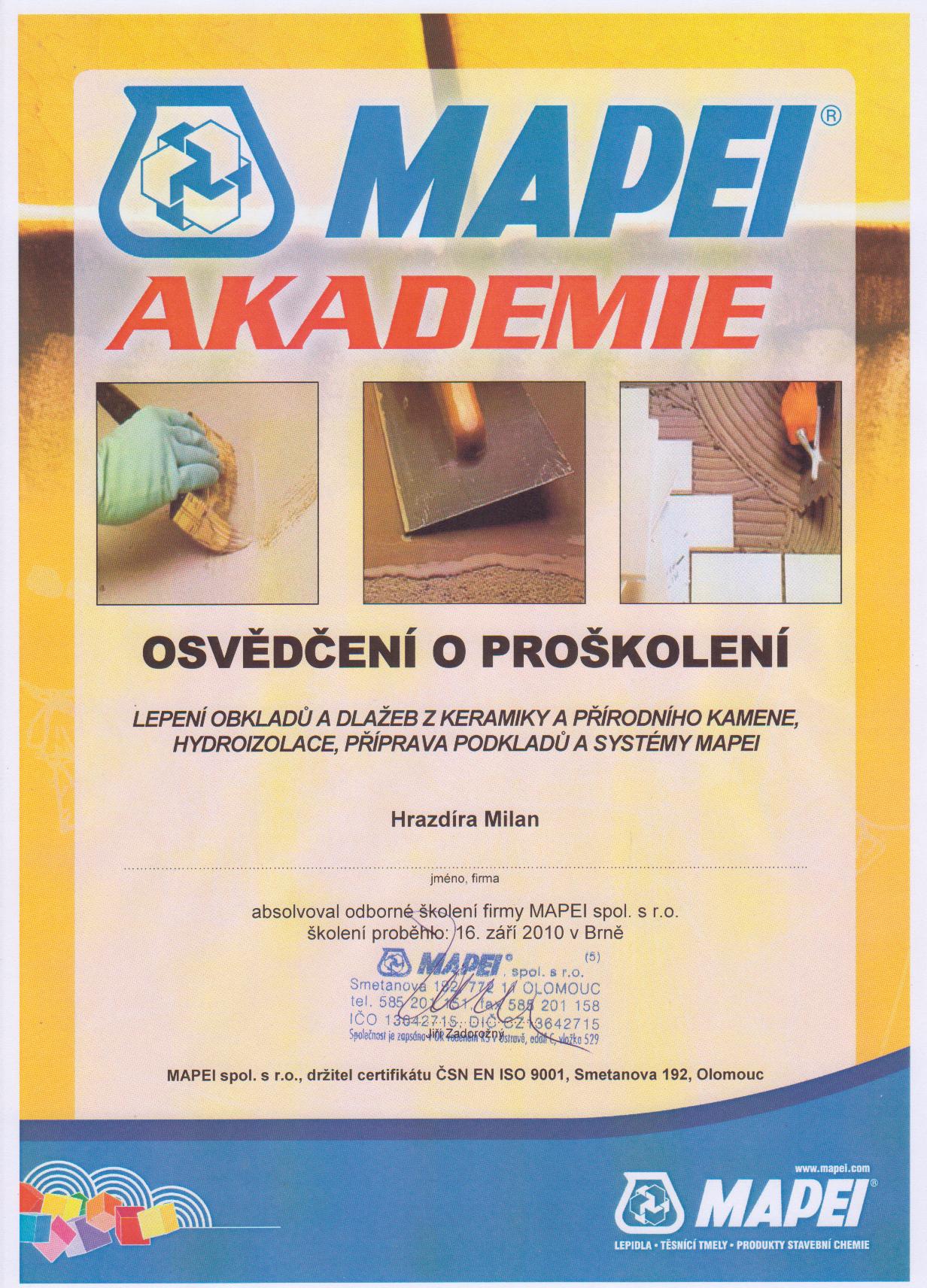 Osvědčení MAPEI